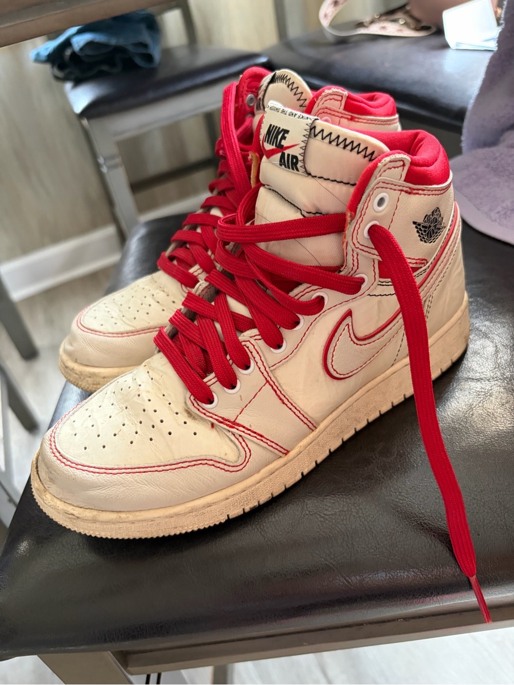 Nike Kids High-Top Sneakers in White and Red